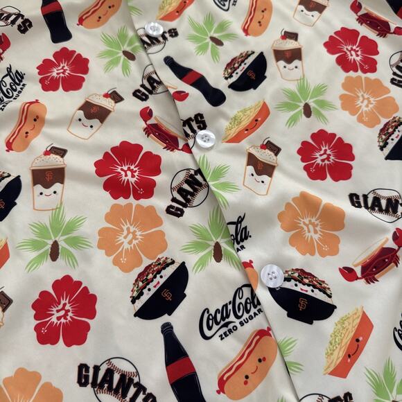 San Francisco SF Giants Hawaiian ALOHA FOODIE Coca Cola‎ Shirt Button Up Men’s M - Picture 4 of 8